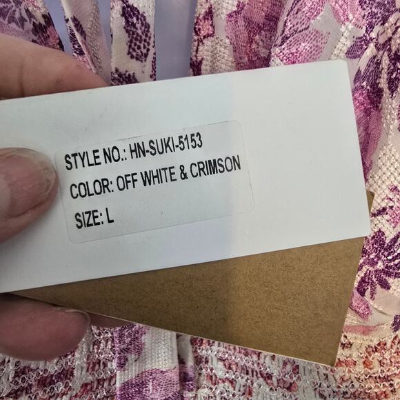 Hemant & Nandita Suki Mini Dress Floral Embroidered Smock Waist White Pink L NWT - Picture 9 of 15